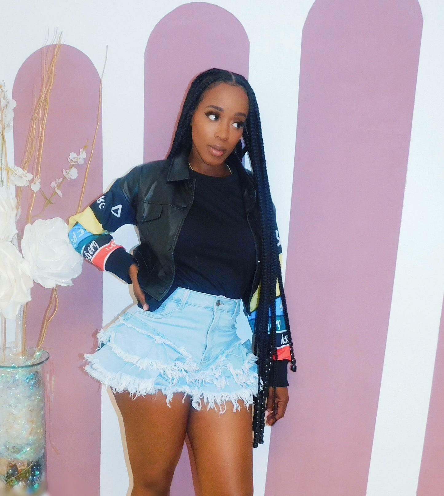 Flare denim shorts