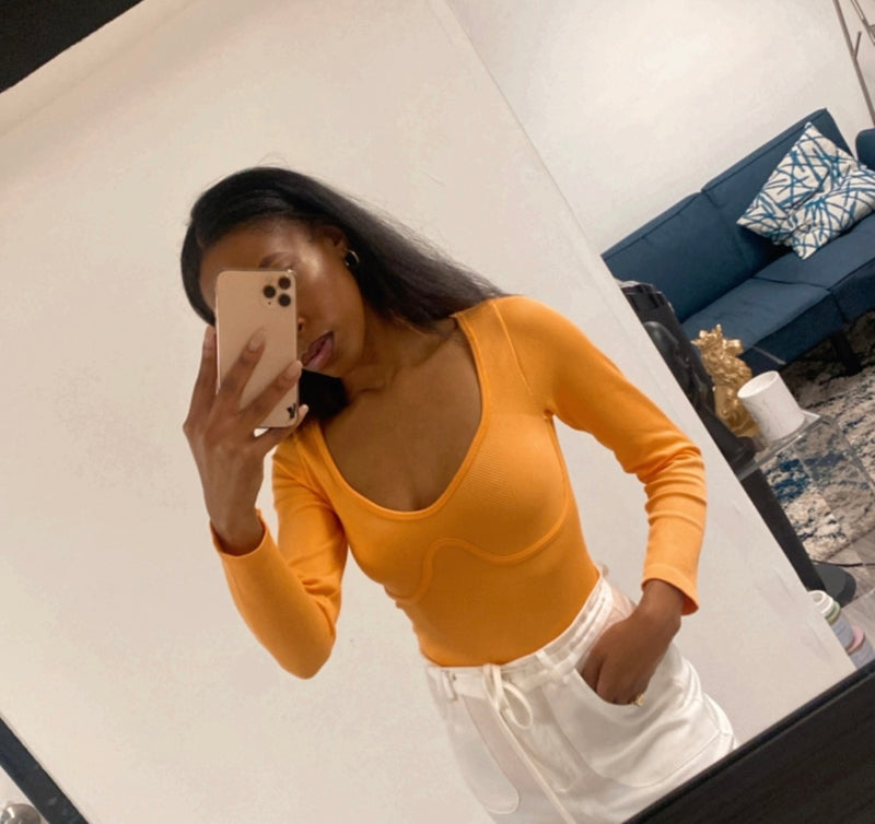 Orange Ribbed bodysuit