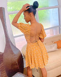 Floral print backless dress